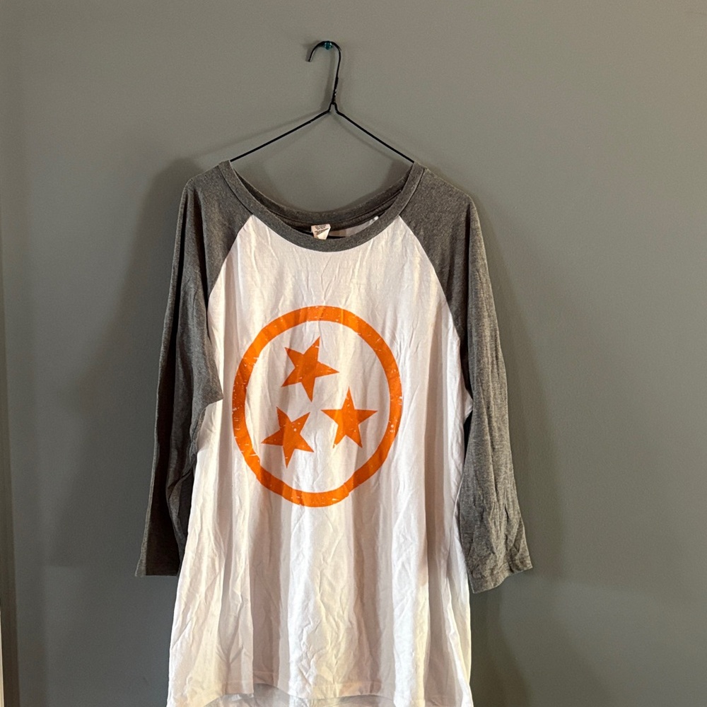 Gray and White Kids Raglan Shirt with Orange Stars